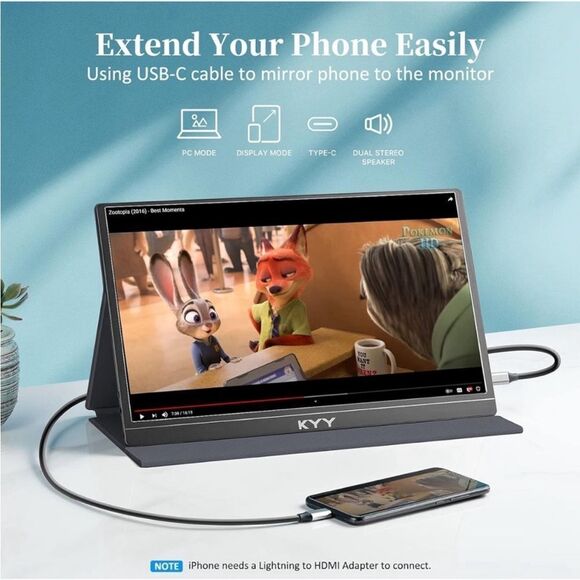 KYY Portable Monitor Display Gaming Monitor w/Premium Smart Cover, Speakers - Picture 4 of 13